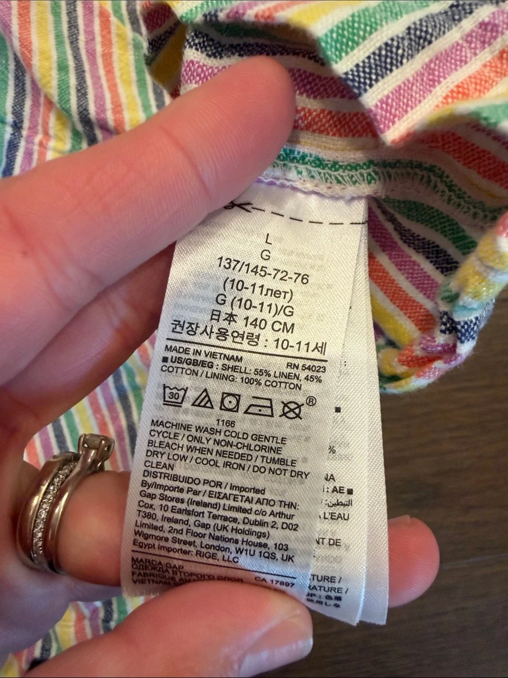 Gap Kids Girls' Multicolor Rainbow Stripe Button-Front Dress Large 10 - C11-672